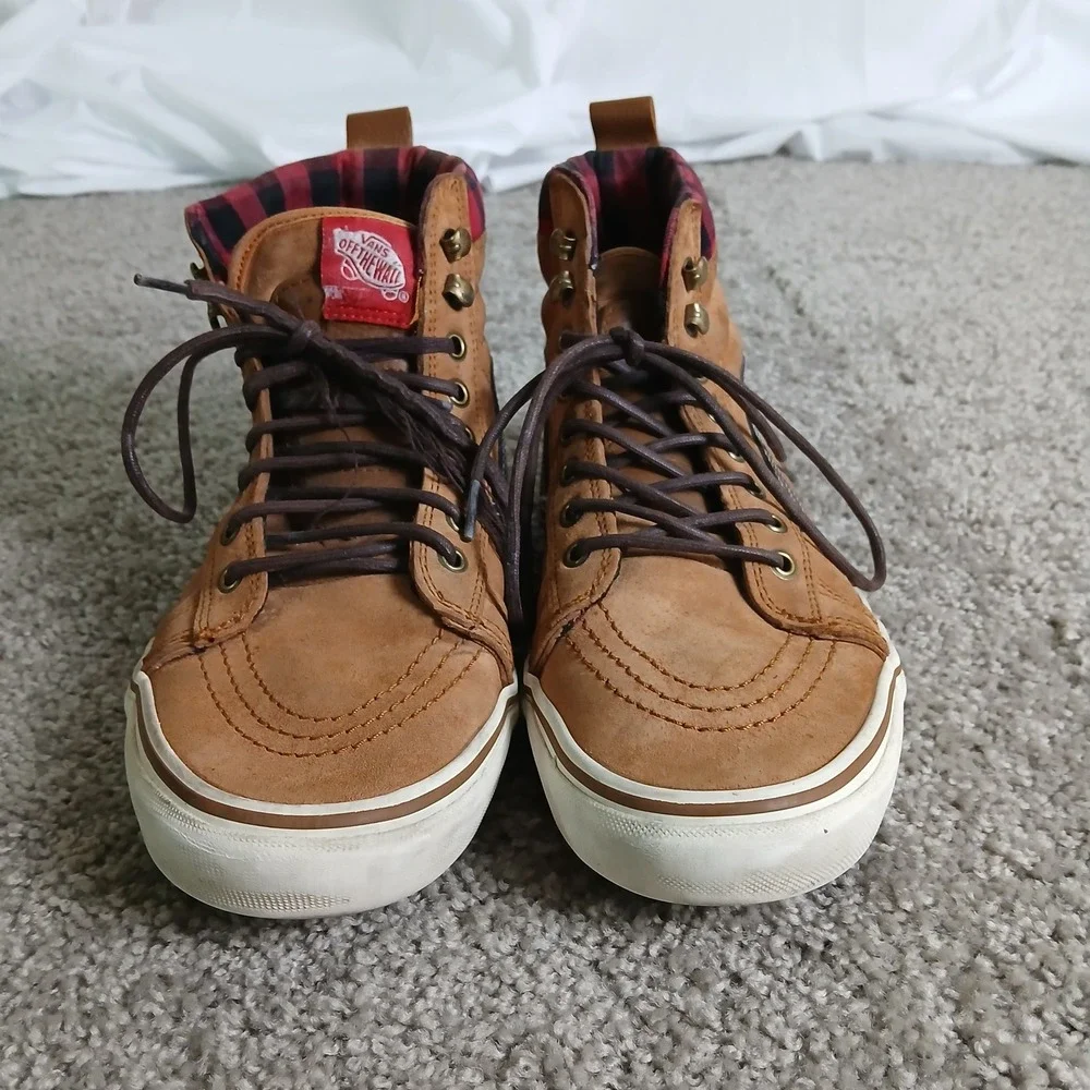 Vans Sk8-Hi MTE Gingerbread Brown Plaid Suede High Top Sneakers Mens 9.5